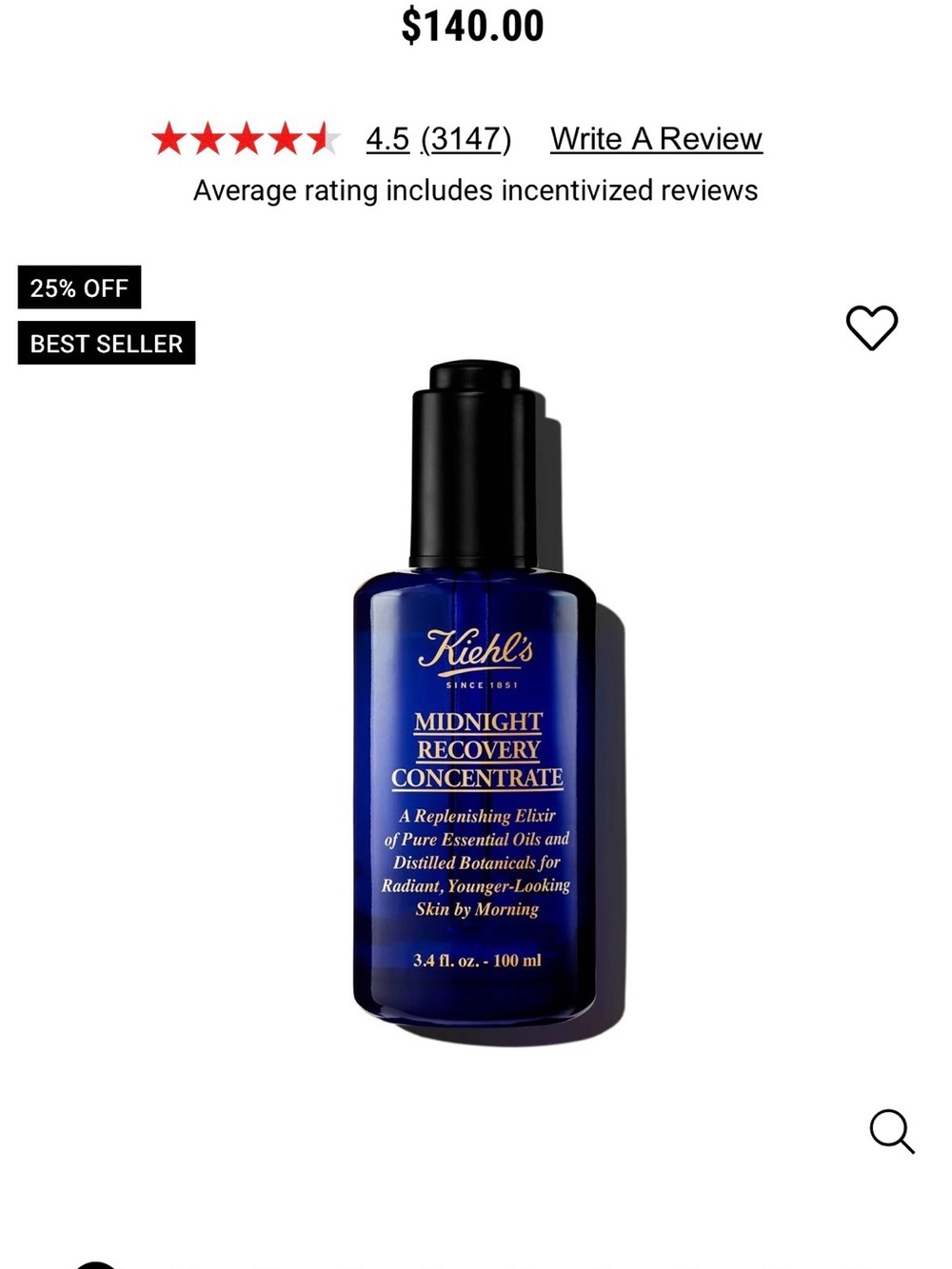 Kiehl's Midnight Recovery Concentrate Blue Bottle